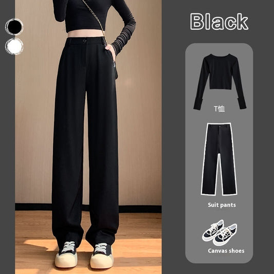 High Waist Drooping Straight Mopping Pants Black Wide Leg Pants