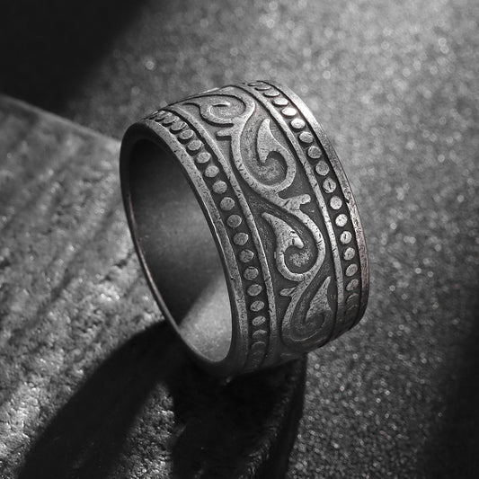 Men's Titanium Steel Personality Totem Wide Ring